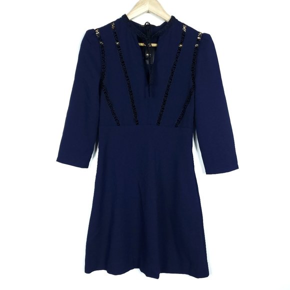 Maje Dresses & Skirts - Maje Navy Blue Crochet Amour Designer Remala Dress